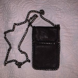 Black faux suede with metal chain crossbody bag